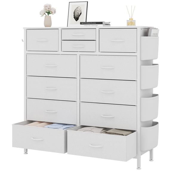 LainTene Fabric Dresser with 12 Drawers Dresser for Bedroom Chests of Drawers Storage Tower for Living Room, White