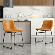 LainTene 18 PU Leather Dining Chairs Set of 2   Modern Counter Height Kitchen & Bar Stools with Ergonomic Back, Steel Frame & Non-Slip Feet for Home, Caf , Restaurant, Brown
