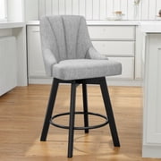 LainTene 24 Counter Height Swivel Bar Stools, Fabric Upholstered Counter Barstools with Solid Wood Legs and Backs for Kitchen Island, Home Bar