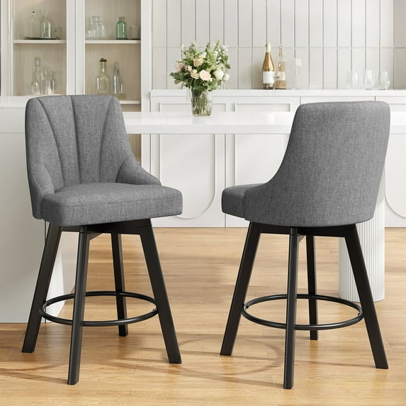 LainTene 24" Counter Height Swivel Bar Stools Set of 2, Fabric Upholstered Counter Barstools with Solid Wood Legs and Backs for Kitchen Island, Home Bar