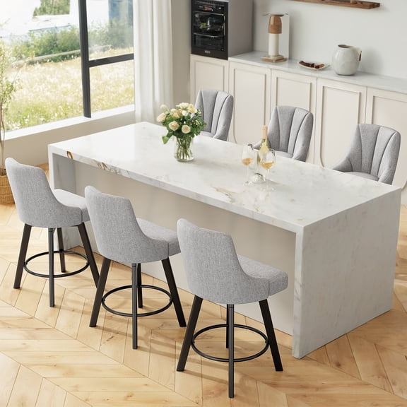 LainTene 24" Counter Height Swivel Bar Stools Set of 6, Fabric Upholstered Counter Barstools with Solid Wood Legs and Backs for Kitchen Island, Home Bar