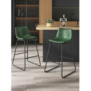 LainTene 26 Bar Stools Set of 2   Faux Leather Counter Height Stools with Backrest & Footrest, Heavy-Duty Metal Frame for Kitchen, Bar, Living Room, Green