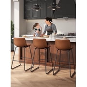 LainTene 26" Bar Stools Set of 3 – Faux Leather Counter Height Stools with Backrest & Footrest, Heavy-Duty Metal Frame for Kitchen, Bar, Living Room, Dark Brown