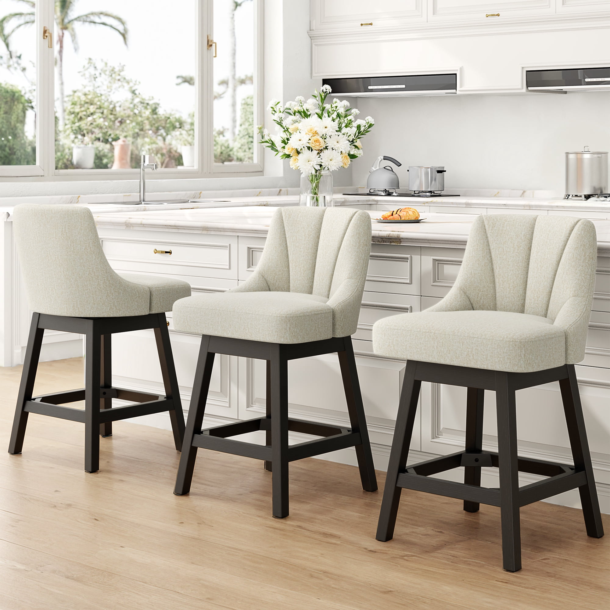 LainTene 26" Swivel Bar Stools with Backs, 26" Counter Height Bar Stools, Extra Upholstered Counter Barstools with Square Solid Wood Legs for Kitchen Island, Dining Room