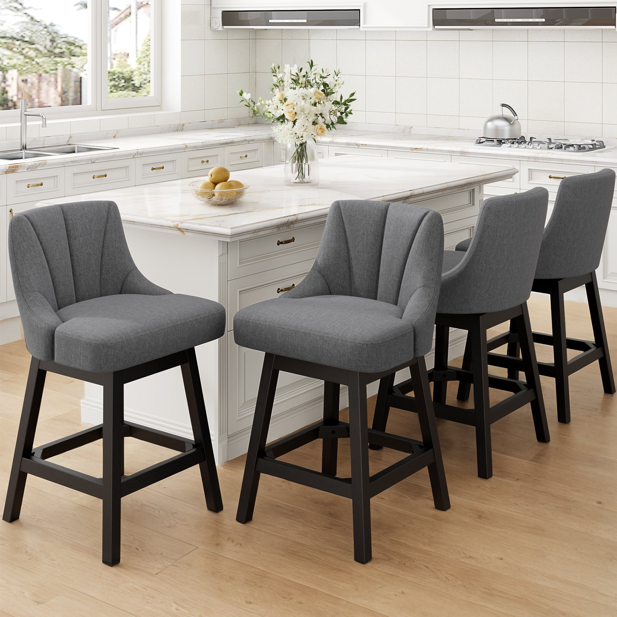 LainTene 26" Swivel Bar Stools with Backs, 26" Counter Height Bar Stools, Extra Upholstered Counter Barstools with Square Solid Wood Legs for Kitchen Island, Dining Room