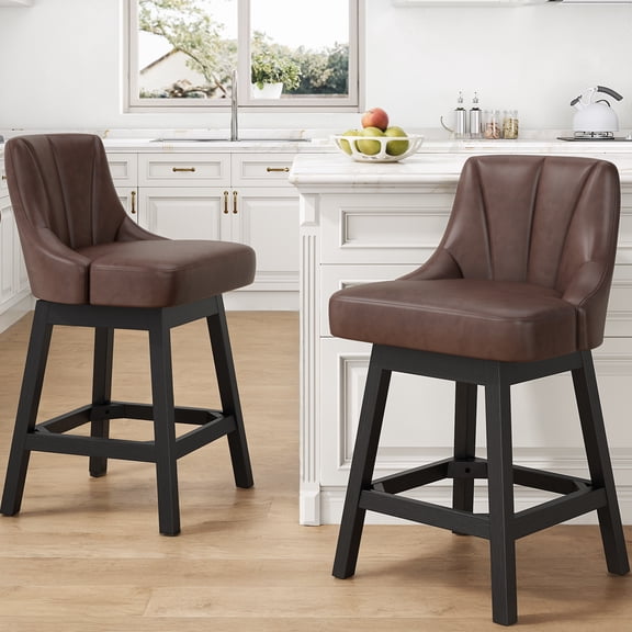 LainTene 26" Swivel Bar Stools with Backs, 26" Counter Height Bar Stools, Extra Upholstered Counter Barstools with Square Solid Wood Legs for Kitchen Island, Dining Room