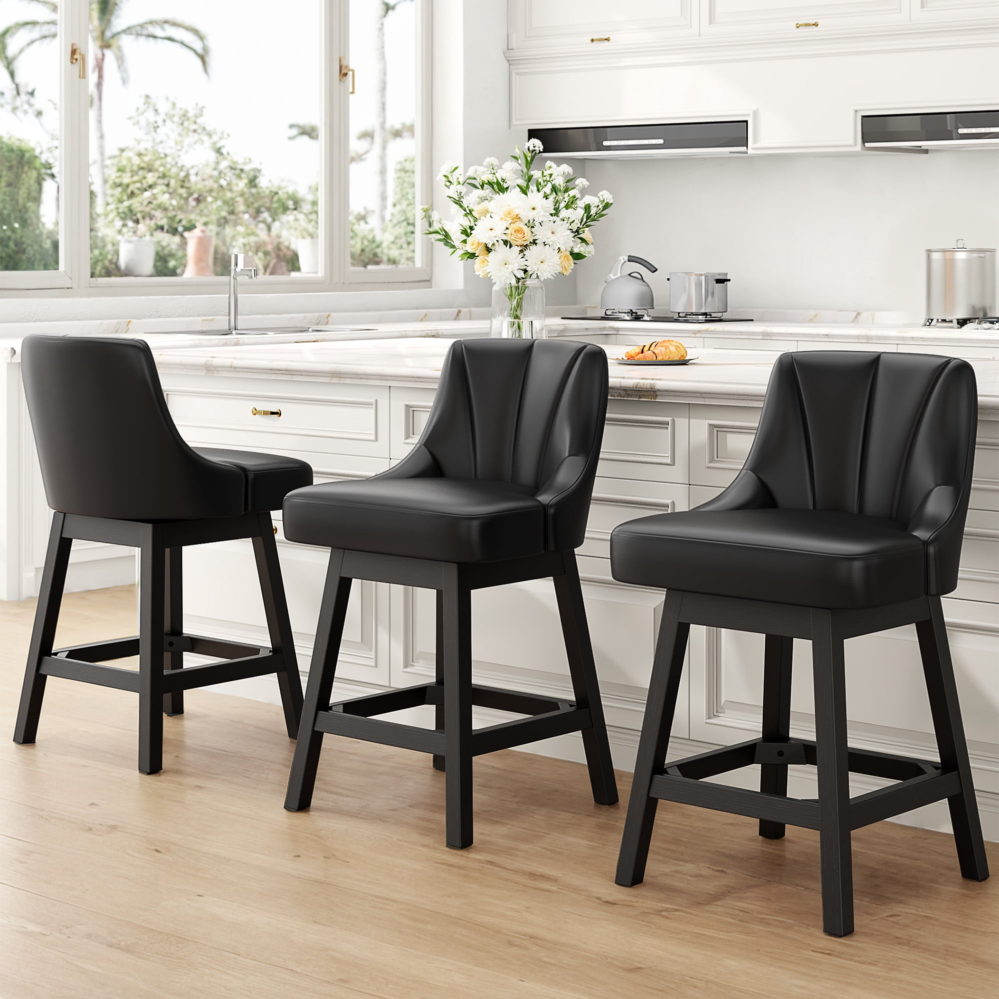 LainTene 26" Swivel Bar Stools with Backs, 26" Counter Height Bar Stools, Extra Upholstered Counter Barstools with Square Solid Wood Legs for Kitchen Island, Dining Room