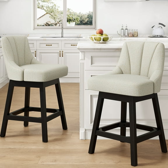 LainTene 26" Swivel Bar Stools with Backs, 26" Counter Height Bar Stools, Extra Upholstered Counter Barstools with Square Solid Wood Legs for Kitchen Island, Dining Room