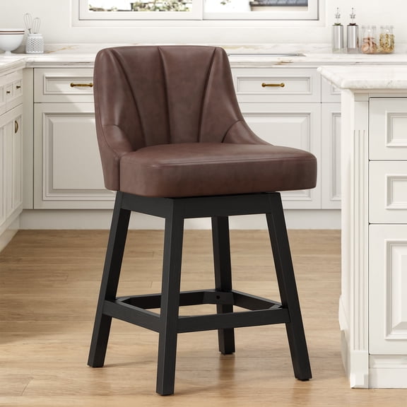 LainTene 26" Swivel Bar Stools with Backs, 26" Counter Height Bar Stools, Extra Upholstered Counter Barstools with Square Solid Wood Legs for Kitchen Island, Dining Room