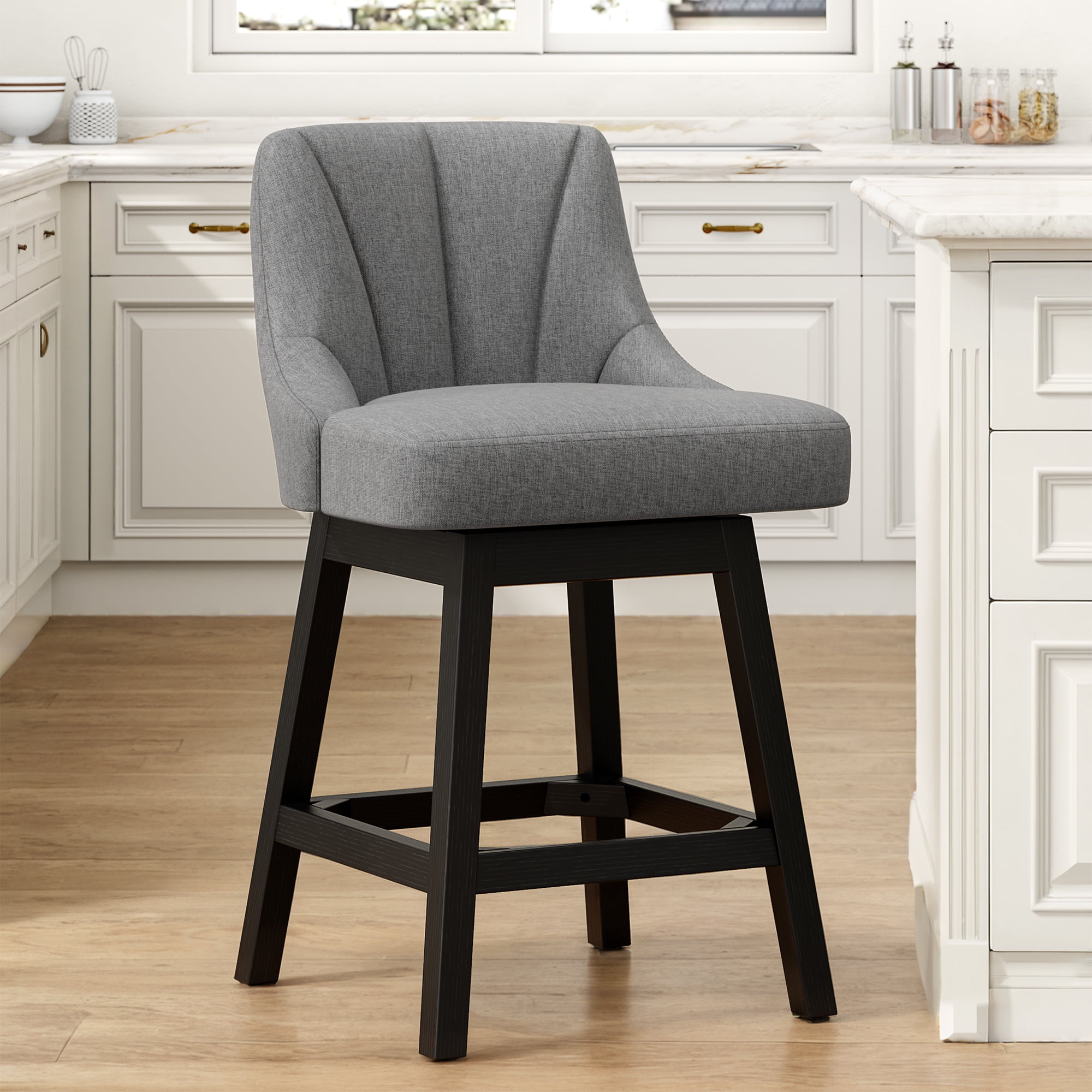 LainTene 26" Swivel Bar Stools with Backs, 26" Counter Height Bar Stools, Extra Upholstered Counter Barstools with Square Solid Wood Legs for Kitchen Island, Dining Room