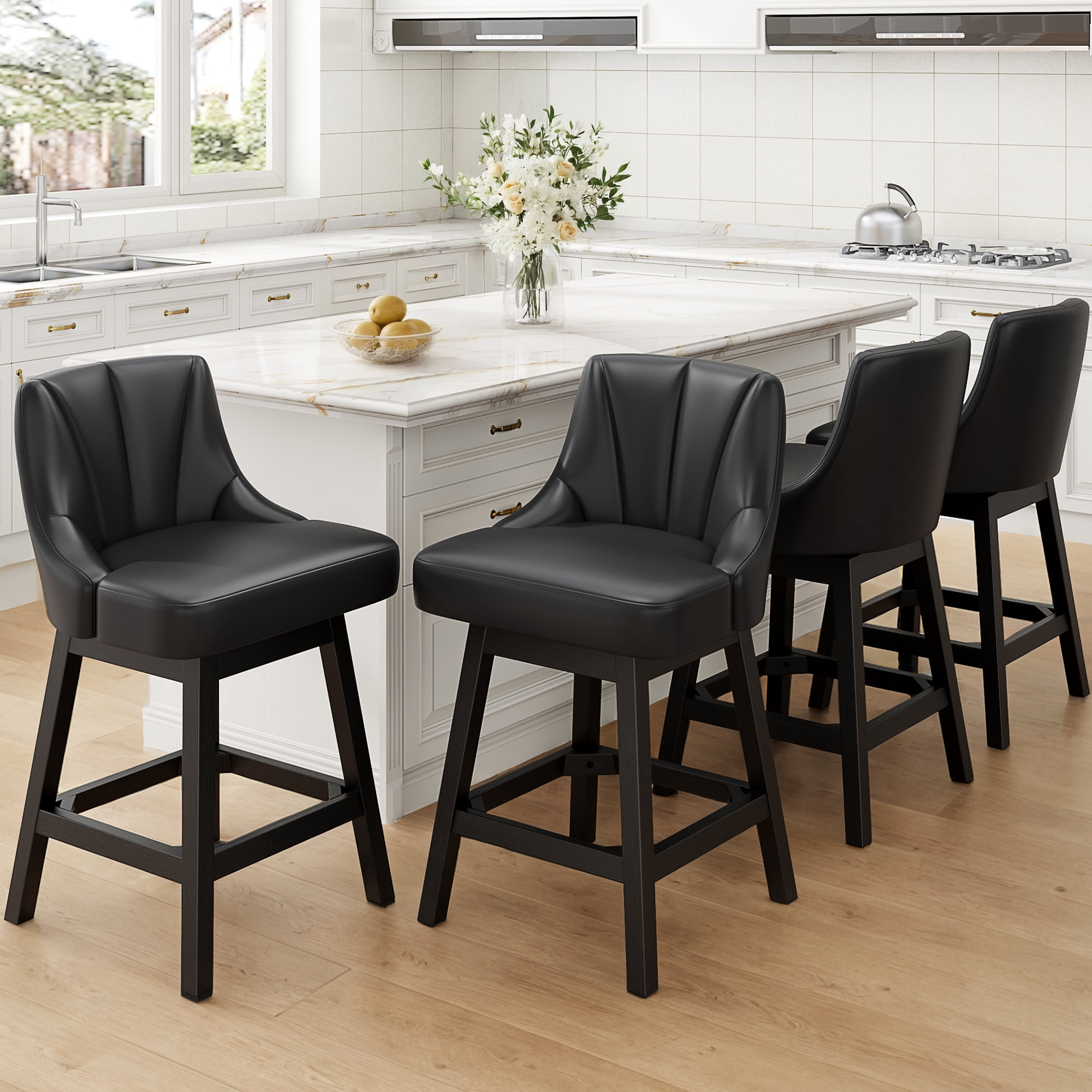 LainTene 26" Swivel Bar Stools with Backs, 26" Counter Height Bar Stools, Extra Upholstered Counter Barstools with Square Solid Wood Legs for Kitchen Island, Dining Room
