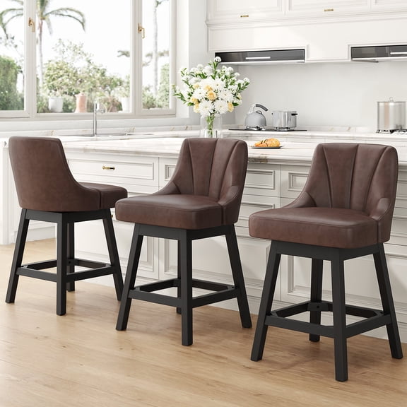 LainTene 26" Swivel Bar Stools with Backs, 26" Counter Height Bar Stools, Extra Upholstered Counter Barstools with Square Solid Wood Legs for Kitchen Island, Dining Room