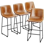 LainTene 30 PU Leather Bar Stools Set of 4   Modern Counter Height Stools with Back, Footrest & Sturdy Metal Legs for Kitchen, Bar, Living Room, Brown