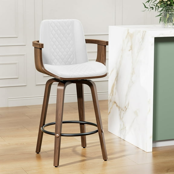 LainTene Bar Stools, 26" Bentwood Barstools with Arms High Back, Mid-Century Modern Counter Height Swivel Bar Chairs for Kitchen Island