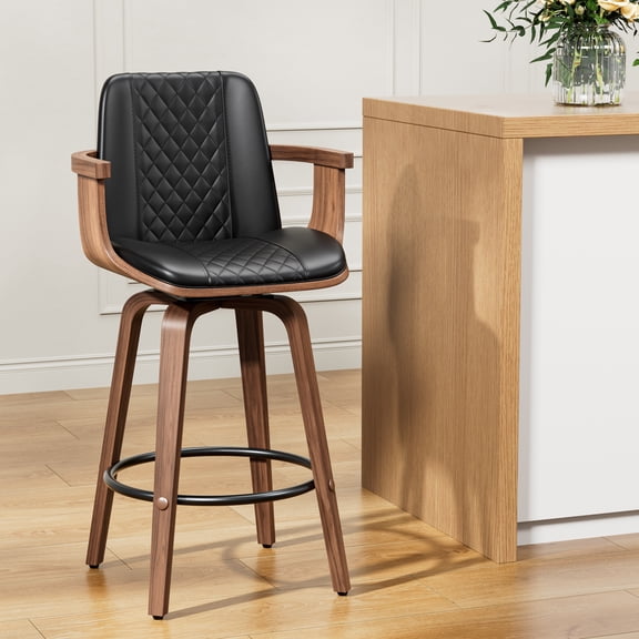 LainTene Bar Stools, 26" Bentwood Barstools with Arms High Back, Mid-Century Modern Counter Height Swivel Bar Chairs for Kitchen Island