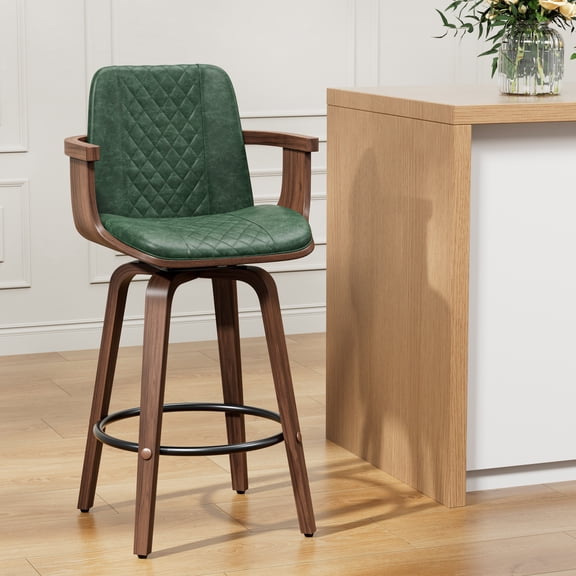 LainTene Bar Stools, 26" Bentwood Barstools with Arms High Back, Mid-Century Modern Counter Height Swivel Bar Chairs for Kitchen Island