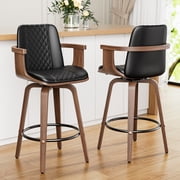 LainTene Bar Stools Set of 2, 26 Bentwood Barstools with Arms High Back, Mid-Century Modern Counter Height Swivel Bar Chairs for Kitchen Island