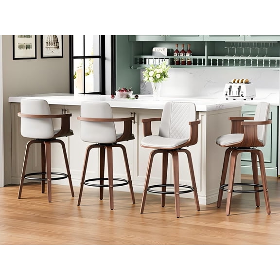 LainTene Bar Stools Set of 4, 26" Bentwood Barstools with Arms High Back, Mid-Century Modern Counter Height Swivel Bar Chairs for Kitchen Island