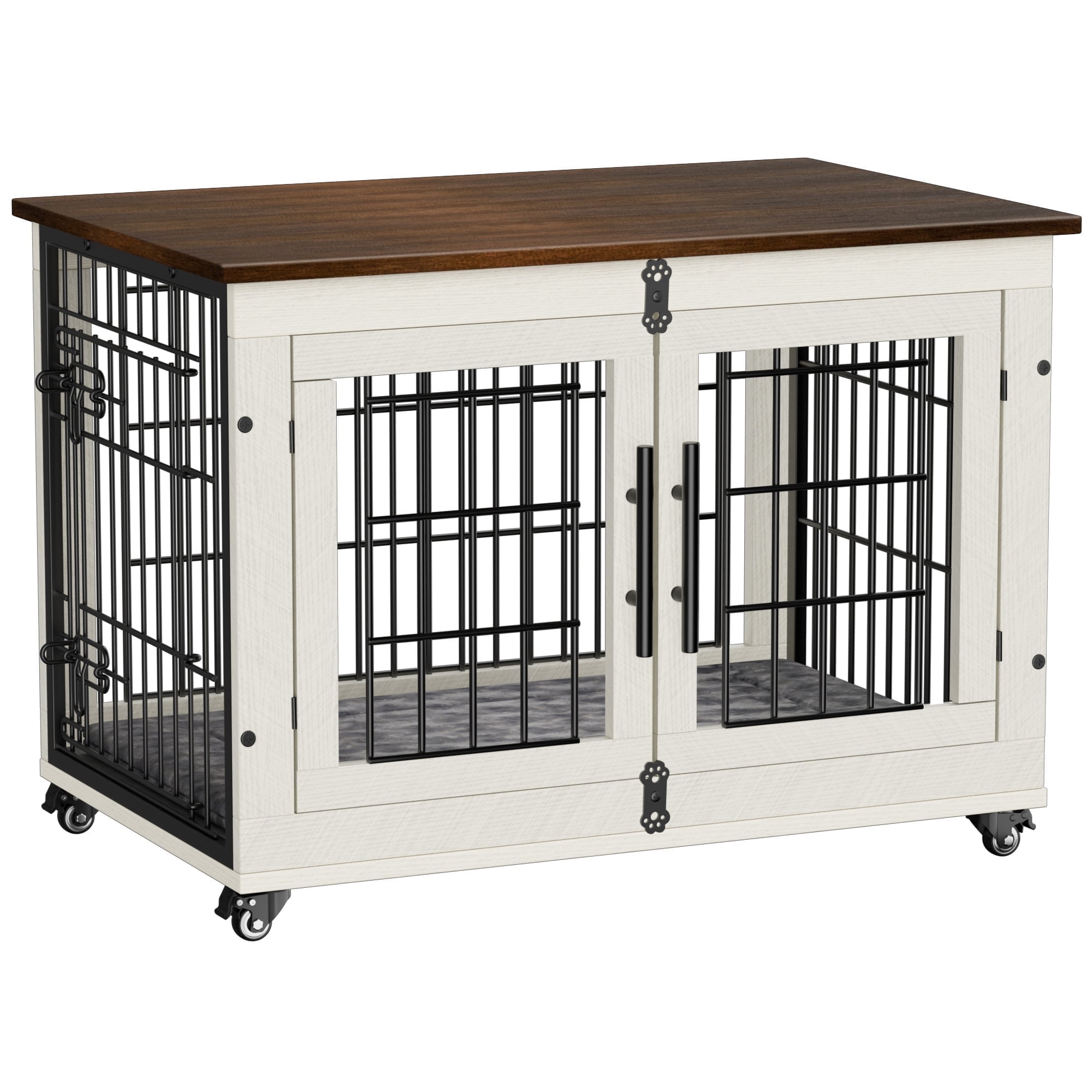 LainTene Dog Crate Furniture, Dog Kennels for Inside with Pads and Wheels, Heavy Duty Pet House for Small Medium Dogs, White