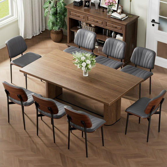 LainTene Modern Dining Room Chairs Set of 8, Faux Leather and Bentwood Design with Metal Legs, Ideal for Kitchen or Dining Space