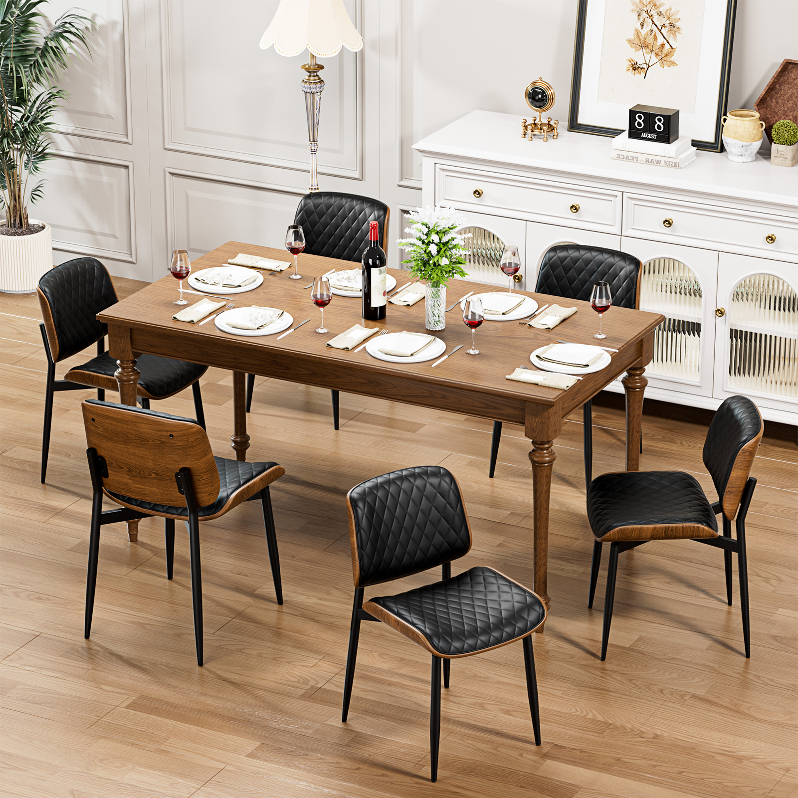 LainTene Modern Dining Room Chairs Set of 6, Faux Leather and Bentwood Design with Metal Legs, Ideal for Kitchen or Dining Space