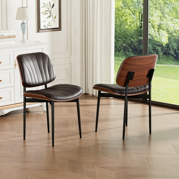 LainTene Modern Dining Room Chairs Set of 2, Faux Leather and Bentwood Design with Metal Legs, Ideal for Kitchen or Dining Space
