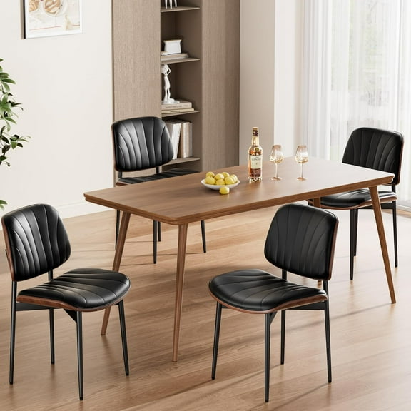 LainTene Modern Dining Room Chairs Set of 4, Faux Leather and Bentwood Design with Metal Legs, Ideal for Kitchen or Dining Space