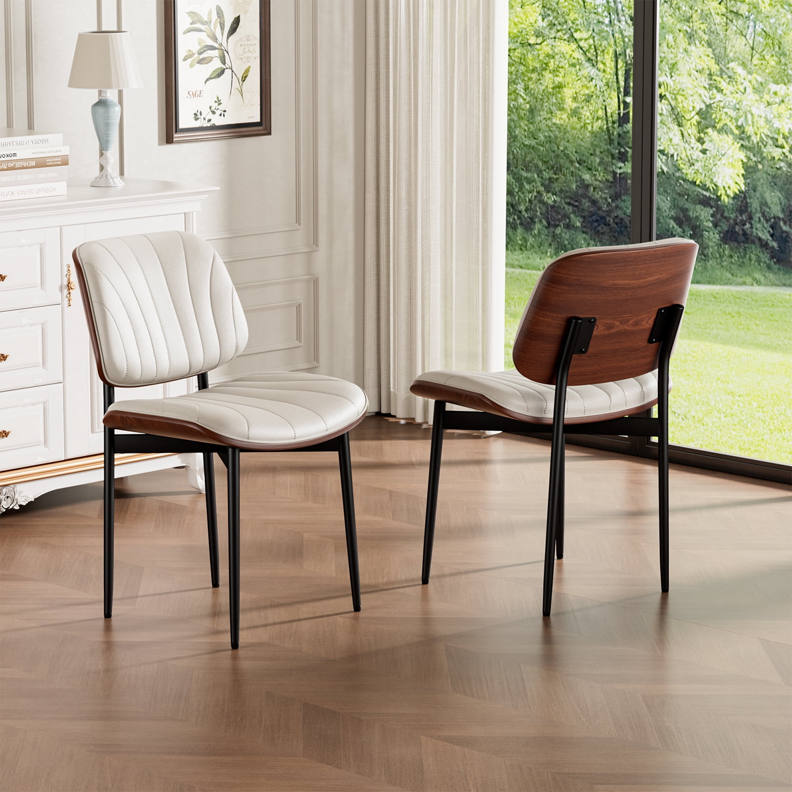 LainTene Modern Dining Room Chairs Set of 2, Faux Leather and Bentwood Design with Metal Legs, Ideal for Kitchen or Dining Space