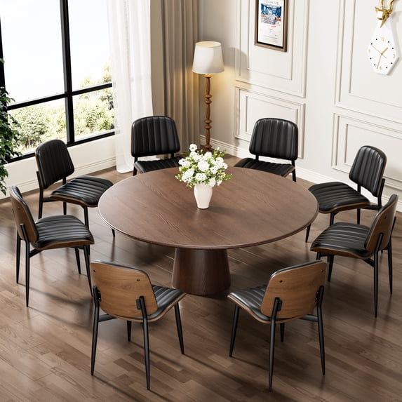 LainTene Modern Dining Room Chairs Set of 8, Faux Leather and Bentwood Design with Metal Legs, Ideal for Kitchen or Dining Space