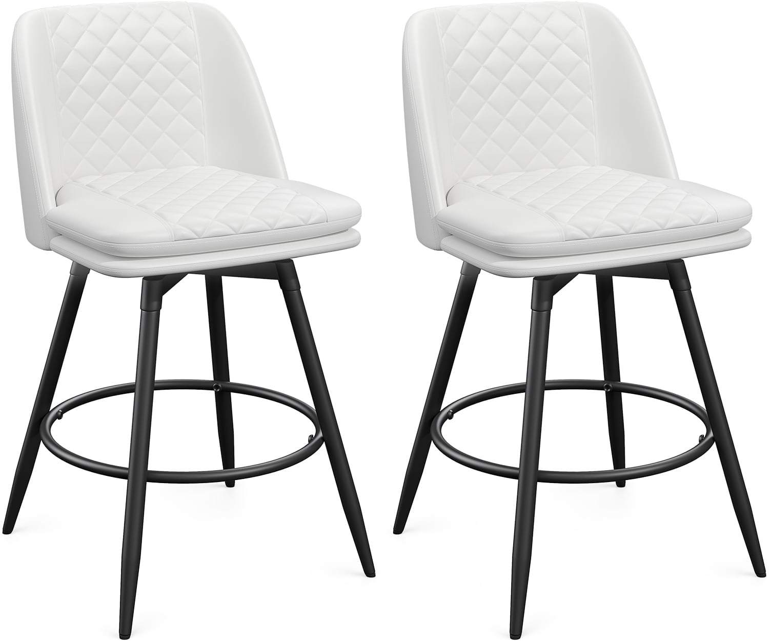 LainTene Swivel Bar Chairs Set of 2, 26-Inch Counter Height Stools with Faux Leather Seats, Footrest & Backrest – Ideal for Kitchen Island or Bar