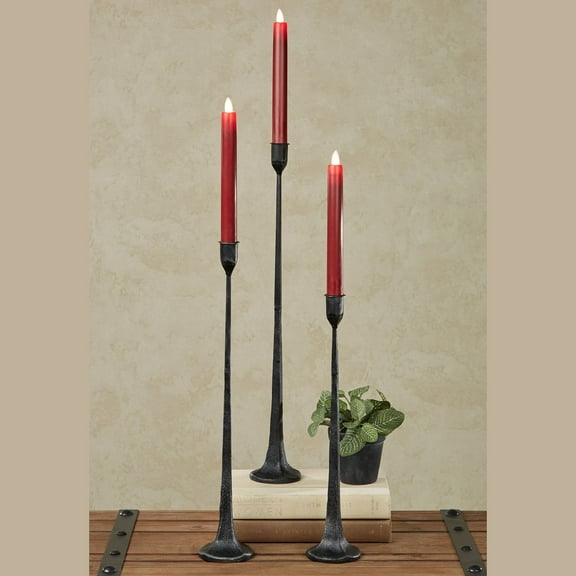 Laine Black Cast Iron Tall Taper Candleholder Black Set of Three