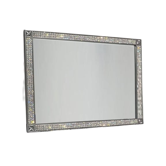 Laine Dresser Mirror, Crystal Trim Frame, 46 Inch Gray Solid Wood