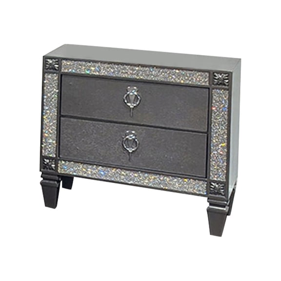 Laine Nightstand, 2 Drawers, Crystal Like Acrylic Trim, Gray Solid Wood