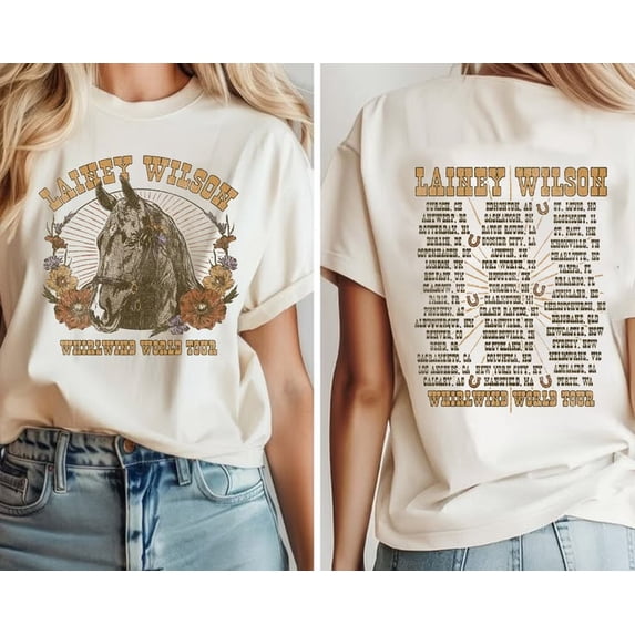 Lainey Wilson Whirlwind World Tour Derby Natural Tshirt Goldengate
