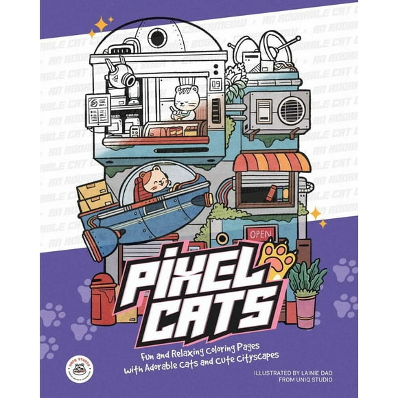 Pixel Cats: Fun and Relaxing Coloring Pages with Adorable Cats and Cute Cityscapes, 48 pages (Paperback)