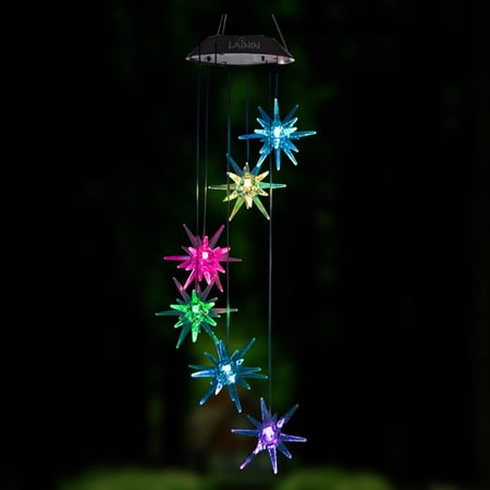 Lainin Solar Wind Spinner Color Changing Urchin Star Mobile Wind Chime Light for Home Outdoor Garden Patio Decor