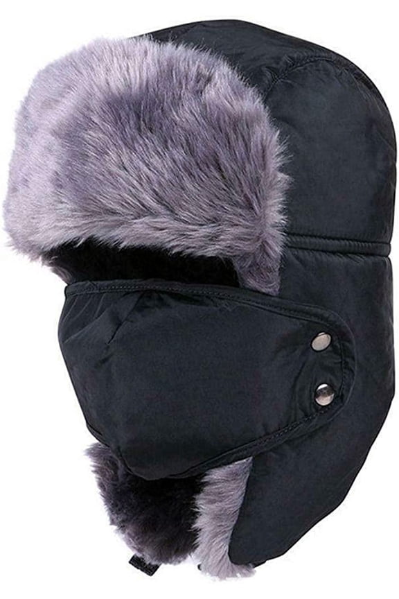 Winter Outdoor Trapper Hat, Russian Ushanka Trooper Aviator Ski Hat Earflap with Mask for Men & Women