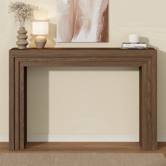 Laintene 43" Entryway Table, Modern Layered Console Table with Storage, Narrow Sofa Table Behind the Couch, Accent for Living Room, Hallway Foyer, Entrance, Walnut