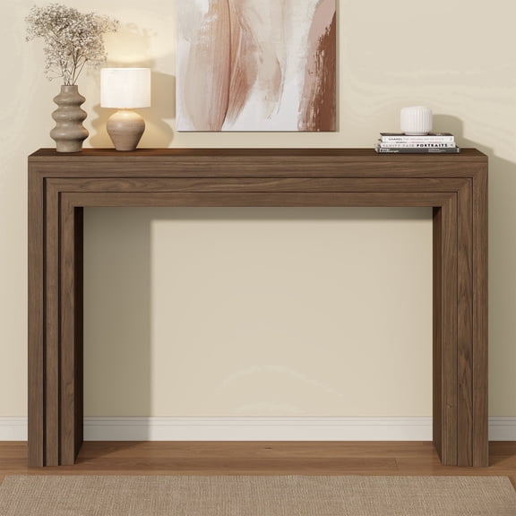 Laintene 43" Entryway Table, Modern Layered Console Table with Storage, Narrow Sofa Table Behind the Couch, Accent for Living Room, Hallway Foyer, Entrance, Walnut