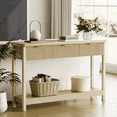thumbnail image 1 of Laintene Fluted Console Table, 51" Narrow Entryway Table with 3 Drawers, Wood Console Sofa Table with Storage Open Shelf, Modern Display Shelf for Living Room Wall Hallway Foyer, Natural Oak, 1 of 8