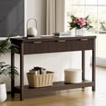 thumbnail image 1 of Laintene Fluted Console Table, 51" Narrow Entryway Table with 3 Drawers, Entry Sofa Table Behind Couch with Open Storage Shelf, Modern Display Shelf for Living Room Hallway, Walnut, 1 of 10
