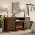 thumbnail image 1 of Laintene 58" Farmhouse Electric Fireplace TV Stand with Barn Doors, Rustic Beige Entertainment Center for TVs up to 65 inches, 1400W Heater Farmhouse TV Console for Living Room, Brown, 1 of 8