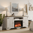 thumbnail image 1 of Laintene 58" Farmhouse Electric Fireplace TV Stand with Barn Doors, Rustic Beige Entertainment Center for TVs up to 65 inches, 1400W Heater Farmhouse TV Console for Living Room, White, 1 of 9
