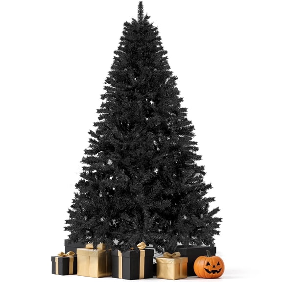 Aufelie 6ft Black Christmas Tree, Halloween Unlit Xmas Tree, 800 Hinged Branch Tips, Folding Metal Stand, Indoor Outdoor Decor