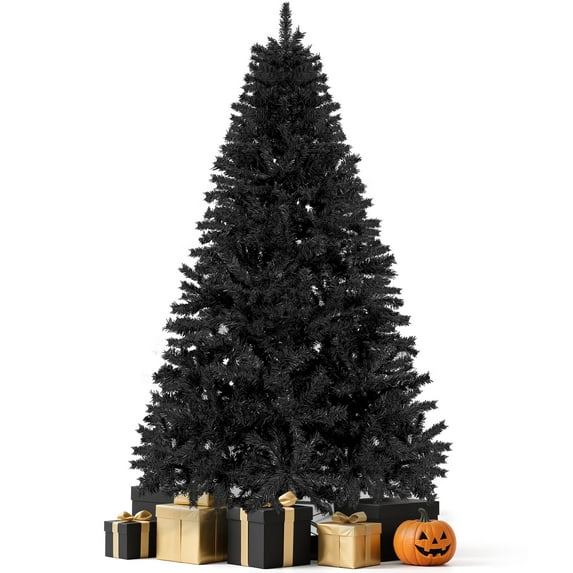 Laintene Artificial Christmas Tree, Halloween Black Christmas Tree w/ 800 Hinged Branches, 6FT Christmas Tree Festive Holiday Xmas Tree for Halloween & Christmas