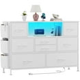 thumbnail image 1 of Laintene 8 Drawer Dresser for bedroom, White Dresser with Power Outlets LED Lights, Fabric Chest of Drawers with Side Pocket, TV Stand for up to 50" TV, 1 of 7