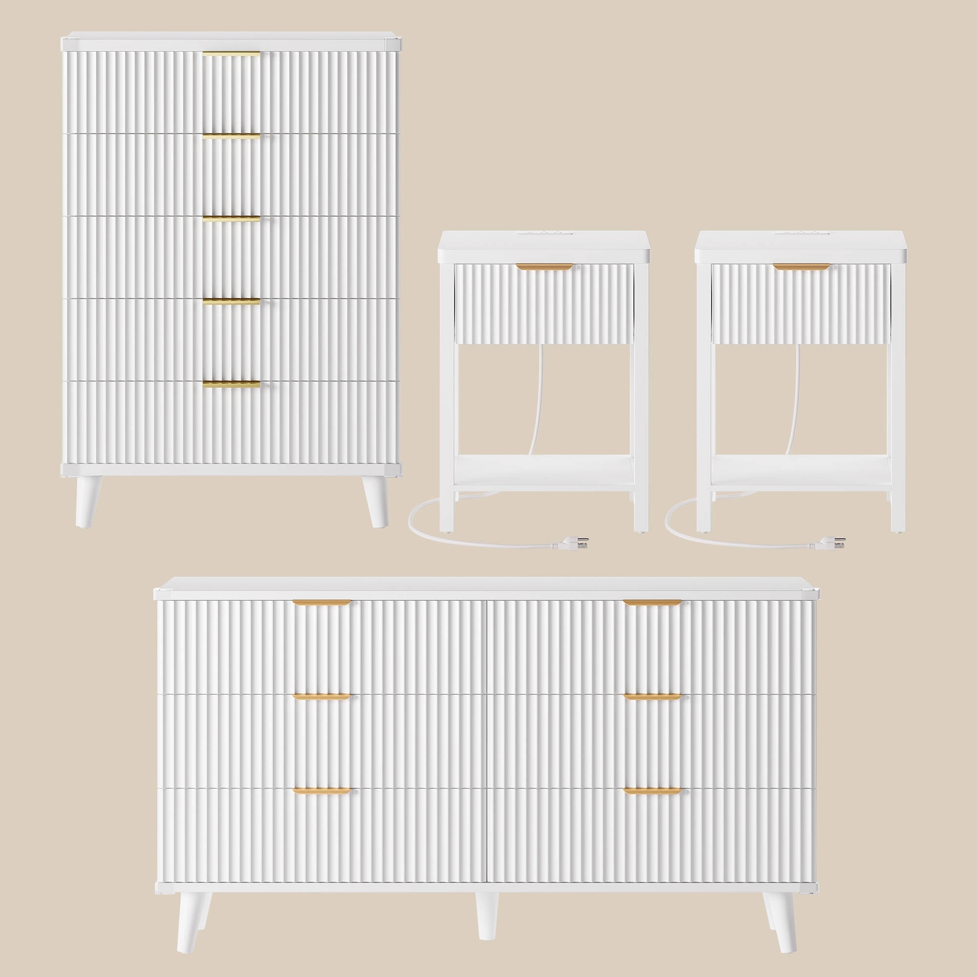 Laintene Boho Bedroom Set of 4 - 6 Drawer Dresser, 5 Drawer Vertical ...