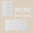 thumbnail image 1 of Laintene Boho Bedroom Set of 4 - 6 Drawer Dresser, 5 Drawer Vertical Dresser & 2 Nightstands with Drawer & USB Charging, Fluted Wooden Storage for Modern Bedroom, White, 1 of 15
