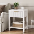 thumbnail image 1 of Laintene Fluted Nightstand with Charging Station - Modern Bedside Table with Drawer & Open Shelf, 2 AC Outlets + USB &Type-C for Bedroom & Living Room, White, 1 of 6