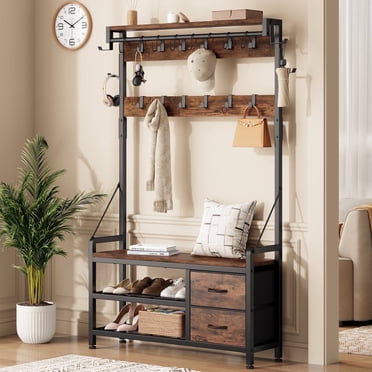 Colourful Rack For Classes Aufeile Hall Tree with Bench, 6-in-1 Entryway Storage Organizer with ...